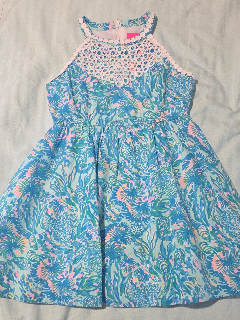 Lilly Pulitzer Blue Floral Halter Dress with Pink Accents